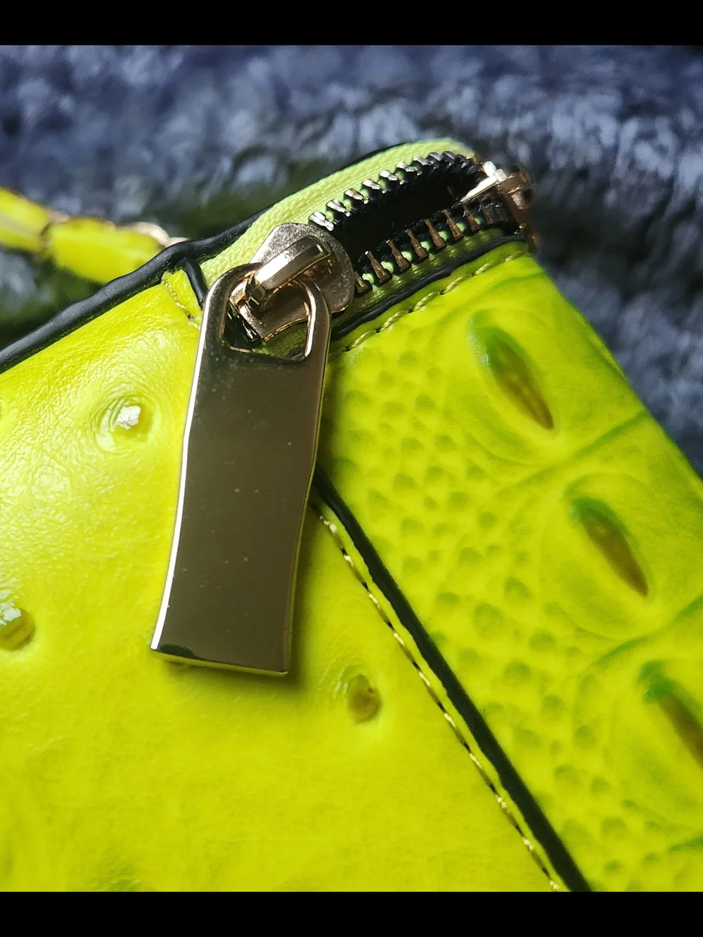 Ostrich Croc Queen Bee Stripe Boxy Crossbody Bag Satchel Neon Green Y2K